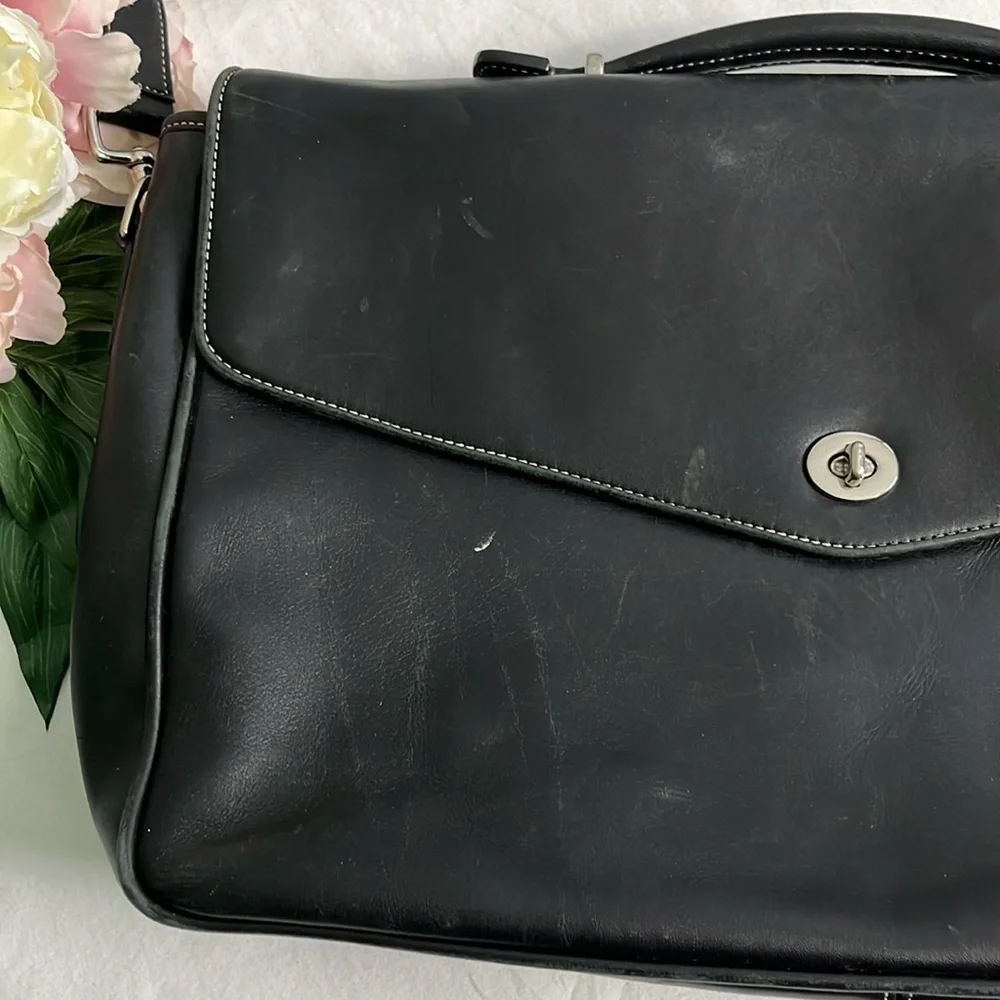 Vintage Y2K Coach Metro Unisex Large Black Leather Briefcase Laptop Bag